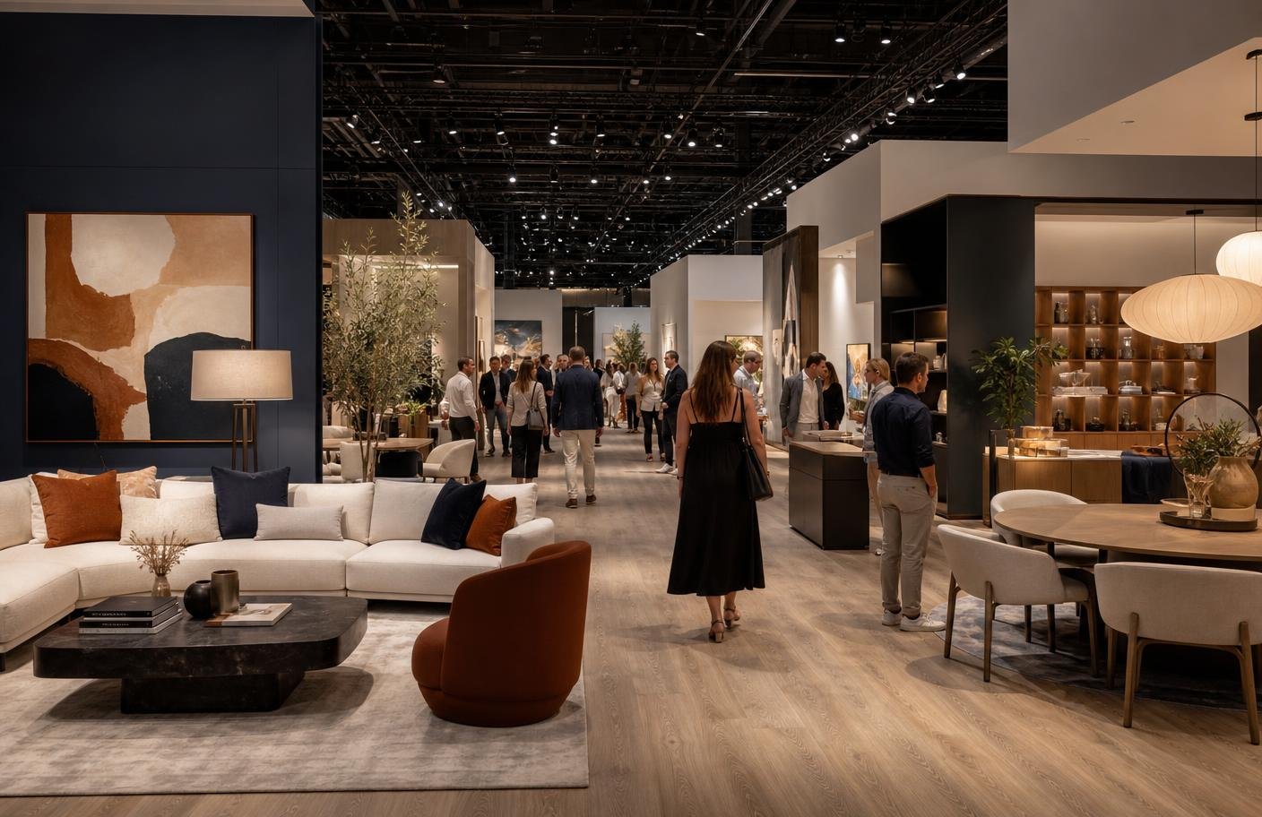 Interior design exposition with people